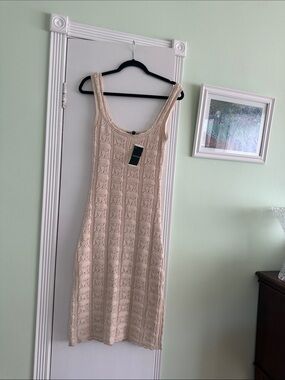French Connection Cream Crochet Tank Midi Dress